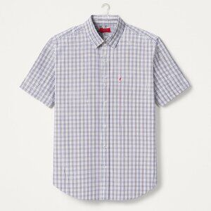 IZOD Shirt - Men's Medium -  Blue Revival Plaid Button-Down Short Sleeve